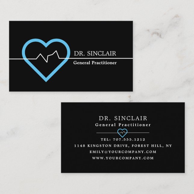 Blue Heart Rate Monitor, Medical, Physician Business Card (Front/Back)