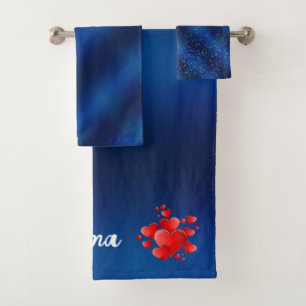 Blue heart romantic wallpaper bath towel set