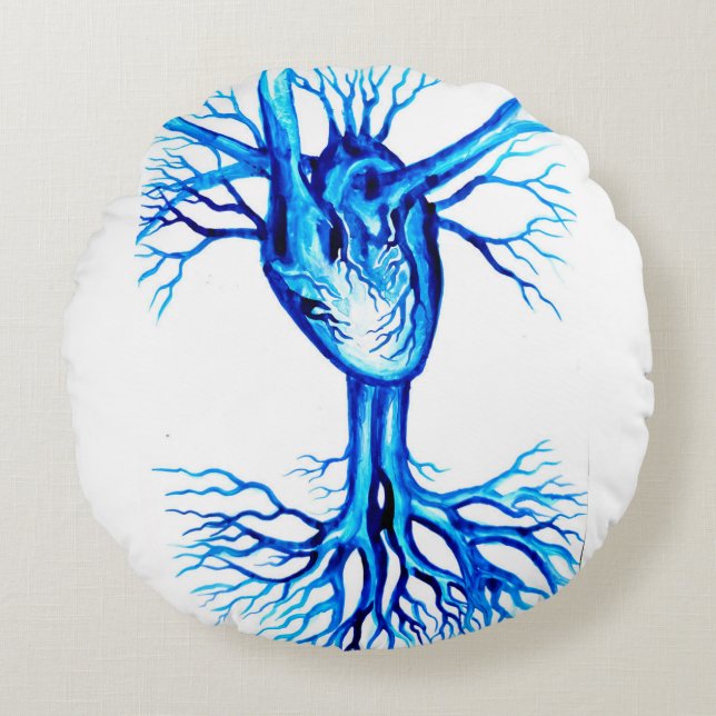 Blue heart round cushion (Front)