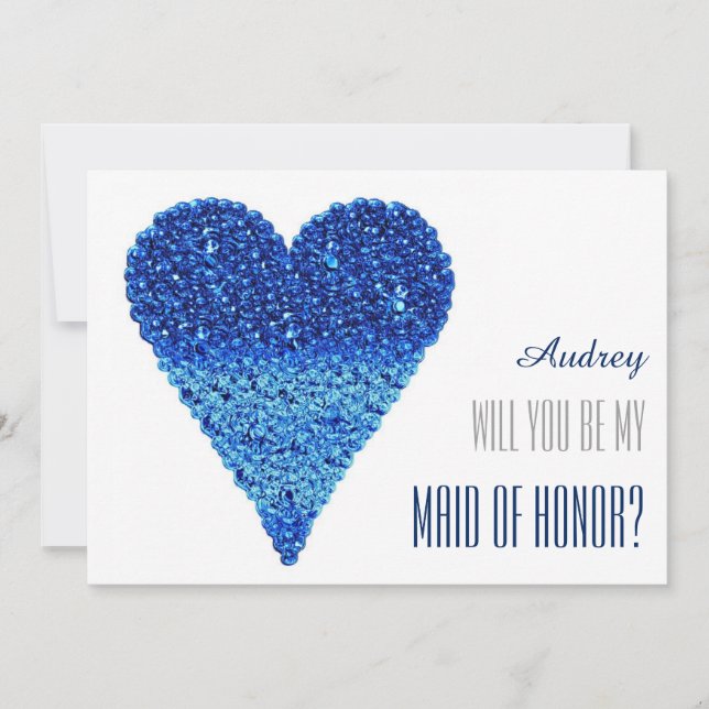 Blue heart shape Will you be my MAID OF HONOR Invitation (Front)