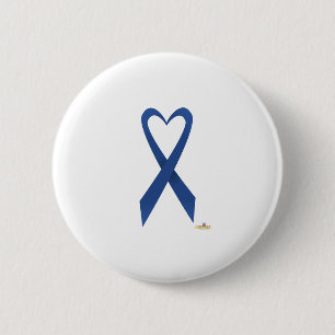 Blue Heart Shaped Awareness Ribbon 6 Cm Round Badge