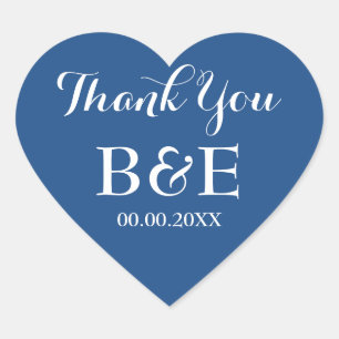 Blue heart shaped wedding favour thank you sticker