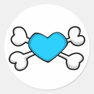 blue heart Skull and Crossbones Classic Round Sticker