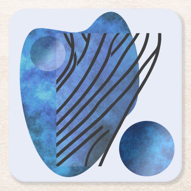 Blue Heart Square Paper Coaster (Front)