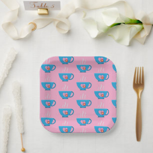 Blue Heart Tea Time Paper Plate