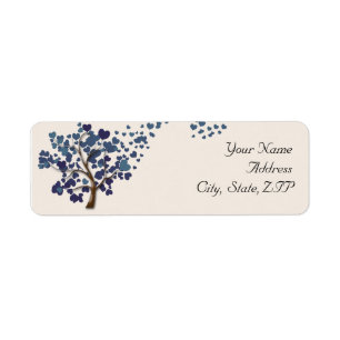 Blue Heart Tree on Ivory Return Address Label