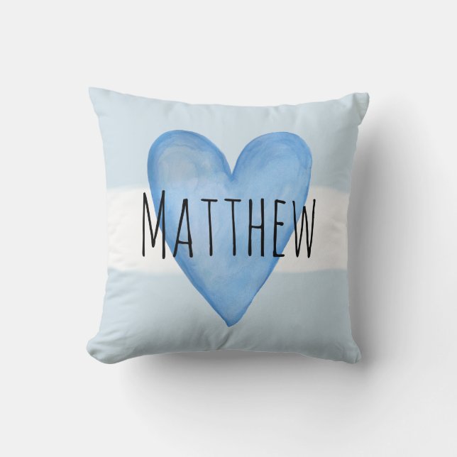 Blue Heart Typography Baby Love with Name Nursery Cushion (Front)