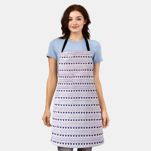 Blue heart valentine love pattern white background apron