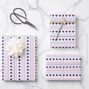 Blue heart valentine love pattern white background wrapping paper sheet