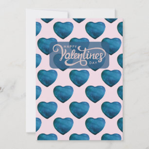 Blue Heart Valentine's Day Pattern Romantic Holiday Card
