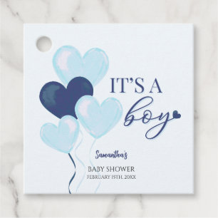 Blue Heart Valentines It's a Boy Baby Shower Favour Tags