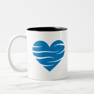 Blue Heart with Abstract Waves Love & Care Gift Two-Tone Coffee Mug