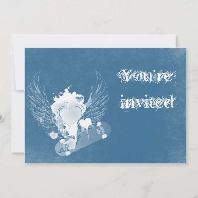 Blue Heart with Angel Wings Invitation (Front)