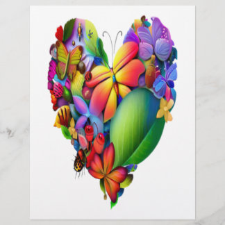 Blue Heart with Blooming Flower and Green Leaves Custom Letterhead