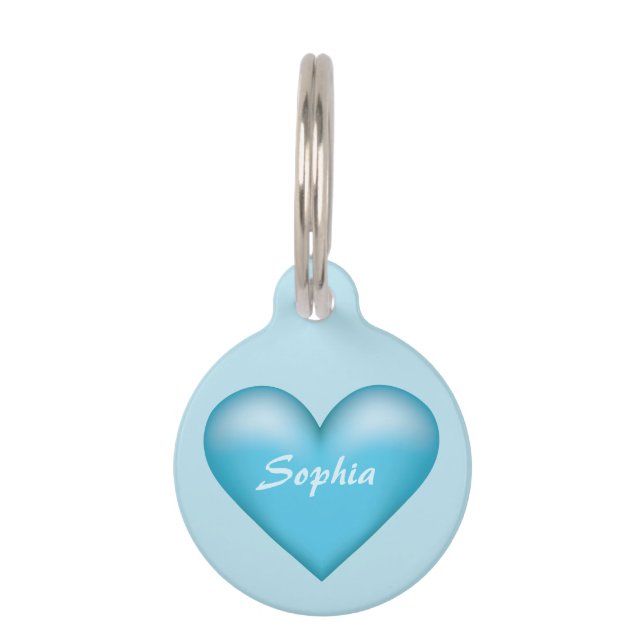 Blue Heart With Custom Name Over Pet Tag (Front)