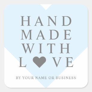 Blue Heart with Handmade with Love Quote Square Sticker
