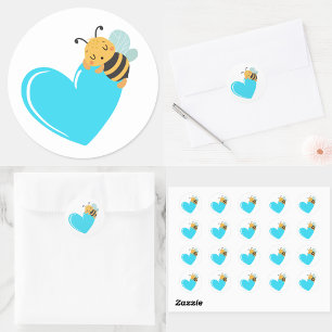 Blue heart with sleeping cute baby Bumblebee Classic Round Sticker