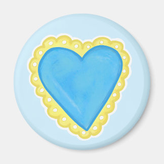 Blue Heart with Yellow Scalloped Eyelet Trim Magnet