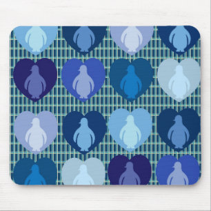 Blue Hearted Penguins Mouse Pad