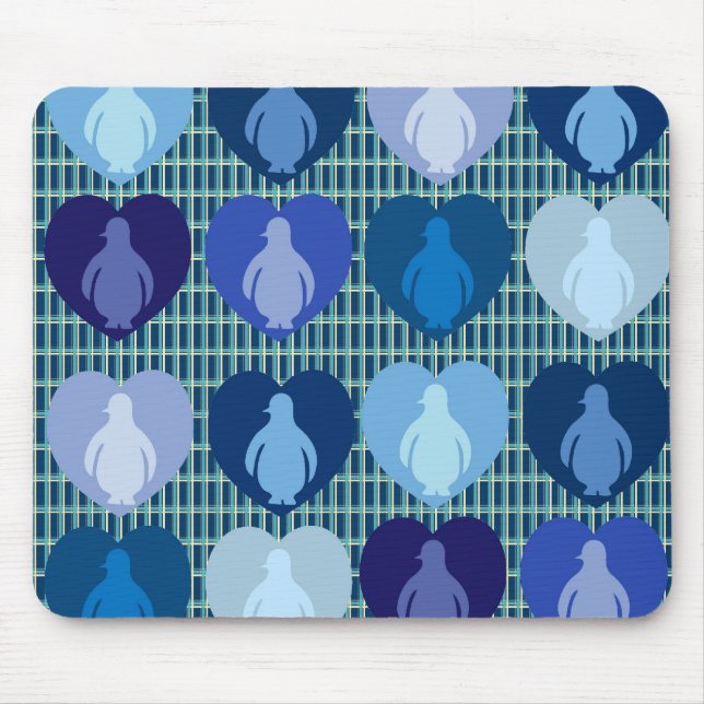 Blue Hearted Penguins Mouse Pad (Front)