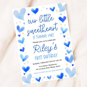 Blue Hearts 1st Birthday Our Little Sweetheart Invitation