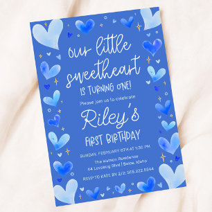 Blue Hearts 1st Birthday Our Little Sweetheart Invitation