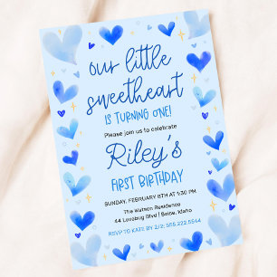 Blue Hearts 1st Birthday Our Little Sweetheart Invitation