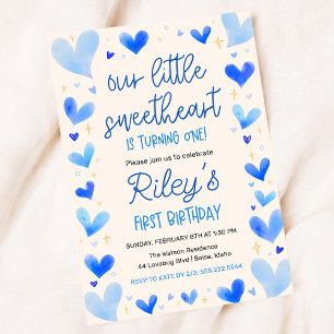 Blue Hearts 1st Birthday Our Little Sweetheart Invitation