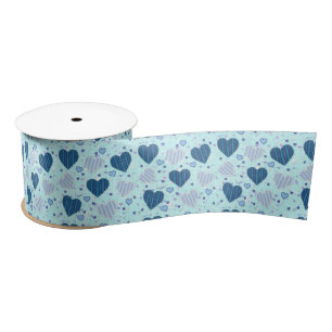 Blue Hearts 3" Wide Satin Ribbon, 2 Yard Spool Satin Ribbon