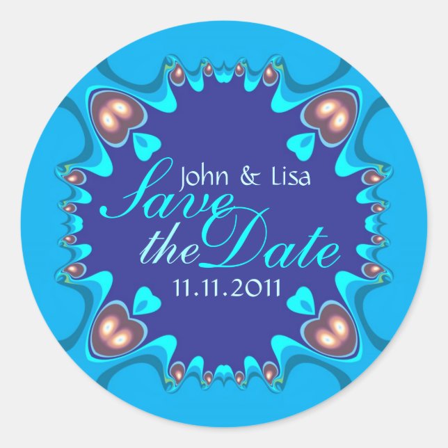 Blue Hearts Alternative Save the Date Stickers (Front)