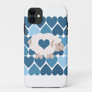 Blue Hearts and Cute Lamb iPhone 11 Case