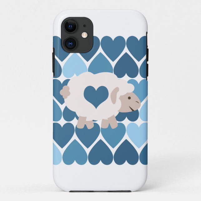 Blue Hearts and Cute Lamb Case-Mate iPhone Case (Back)
