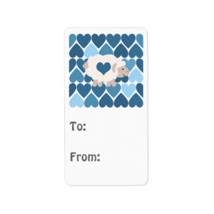 Blue Hearts and Cute Lamb Label