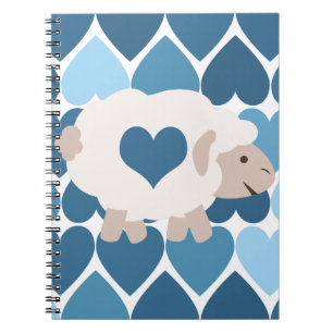 Blue Hearts and Cute Lamb Notebook