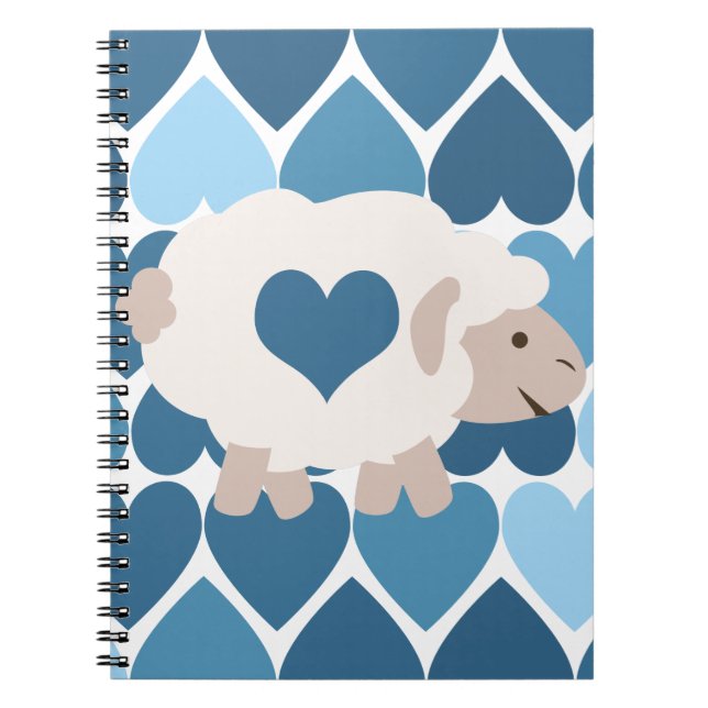 Blue Hearts and Cute Lamb Notebook (Front)