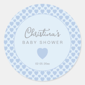 Blue Hearts Baby Shower  Classic Round Sticker