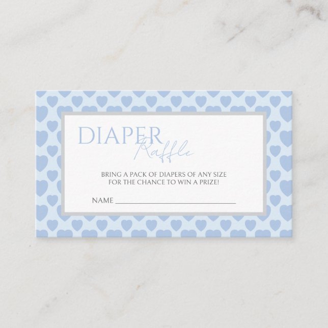 Blue Hearts Baby Shower Diaper Raffle  Enclosure Card (Front)