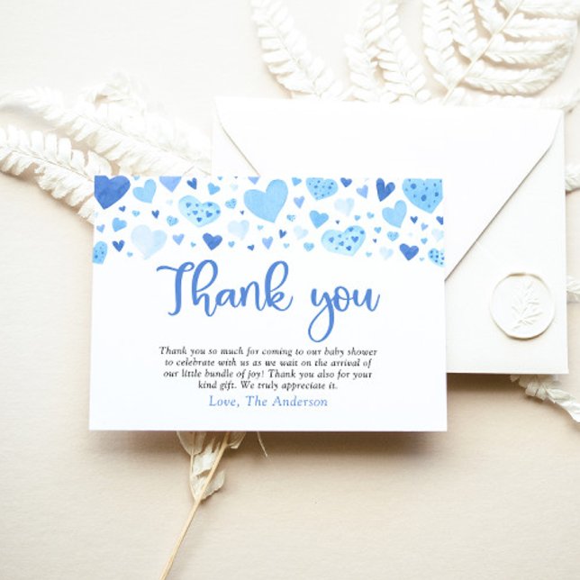 Blue Hearts Boy Valentine Baby Shower Thank you Enclosure Card (Creator Uploaded)