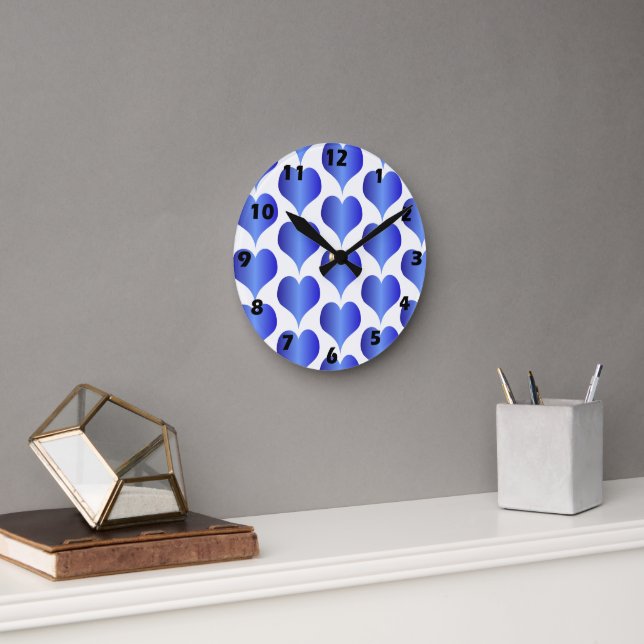 Blue Hearts Design Round Clock (Office)