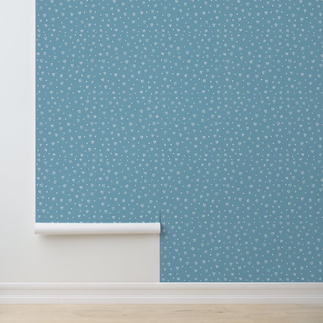 Blue Hearts & Dots Pattern – Cute Hand-Drawn Desig Wallpaper (Application)