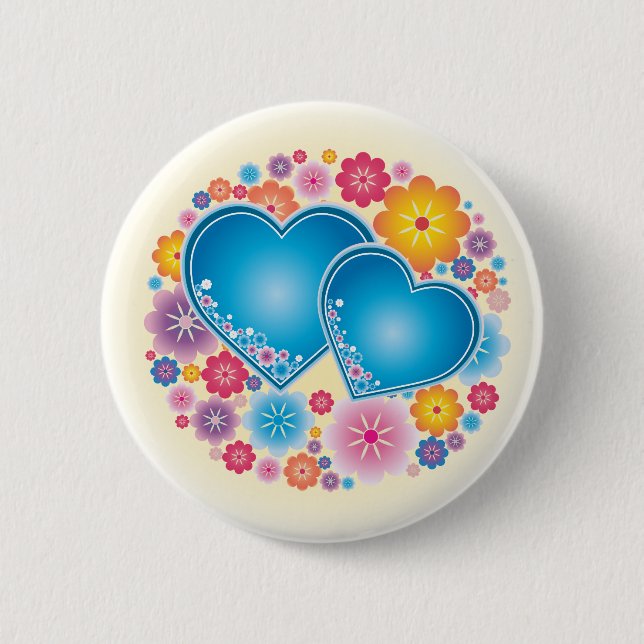 Blue Hearts Floral 6 Cm Round Badge (Front)