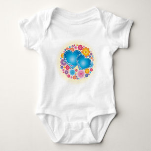 Blue Hearts Floral Baby Bodysuit