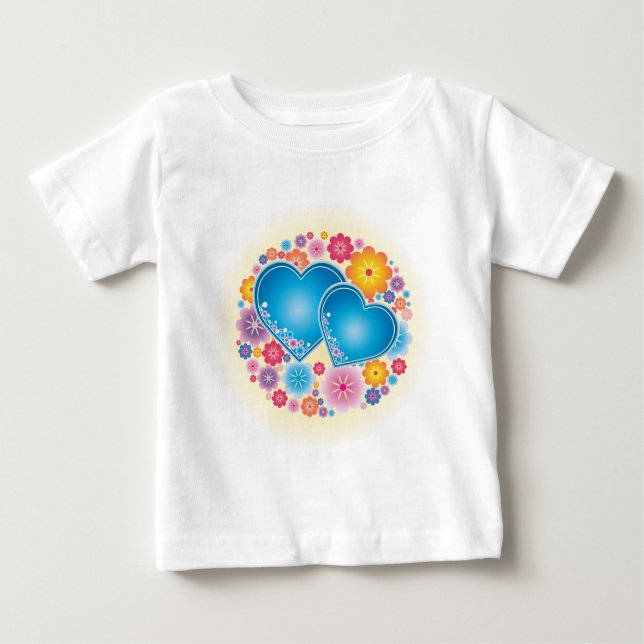 Blue Hearts Floral Baby T-Shirt (Front)