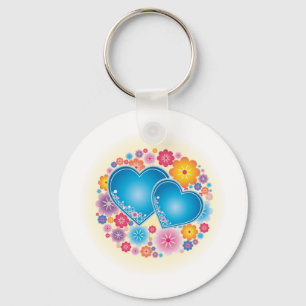 Blue Hearts Floral Key Ring