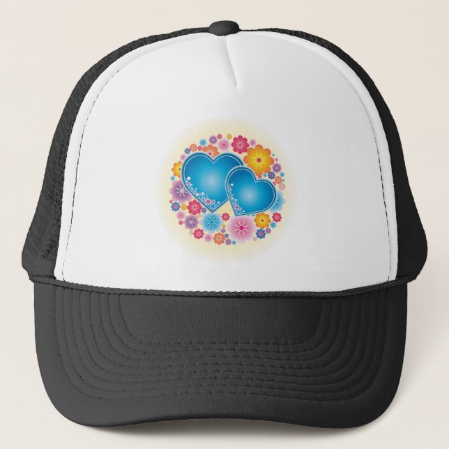 Blue Hearts Floral Trucker Hat (Front)