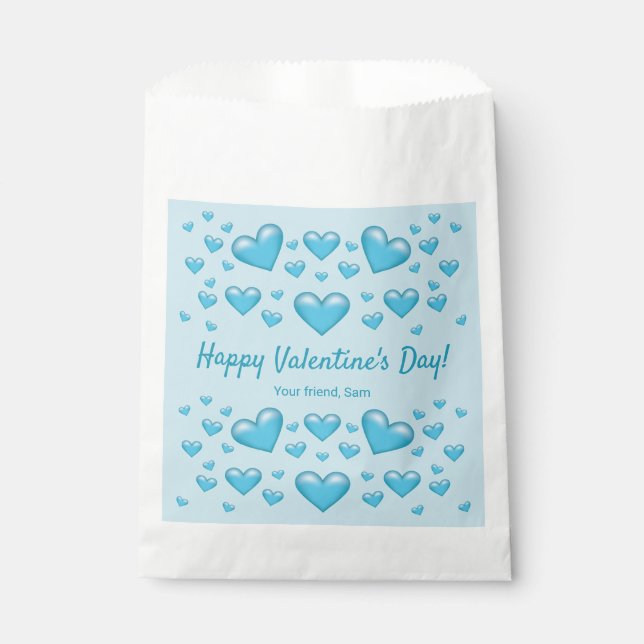 Blue Hearts Happy Valentine's Day & Custom Text Favour Bag (Front)