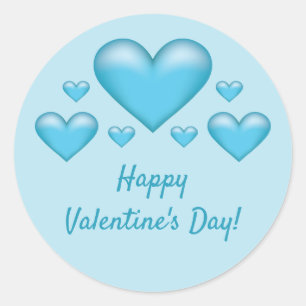 Blue Hearts & Happy Valentine's Day Text Classic Round Sticker