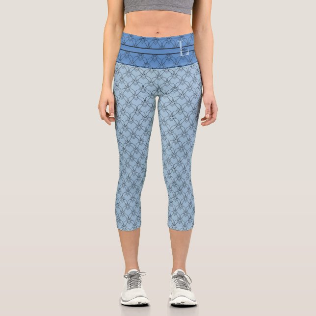 Blue Hearts Monogram & Name Personalised Capri Leggings (Front)