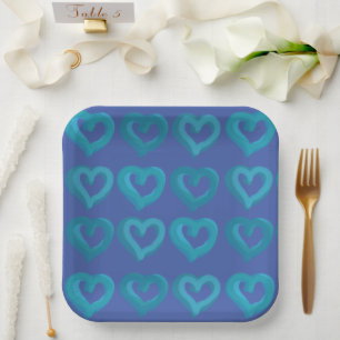 Blue Hearts on Any Background Colour Paper Plates