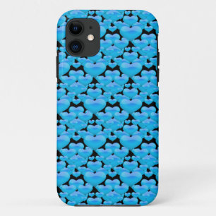 Blue Hearts on Black iPhone 11 Case
